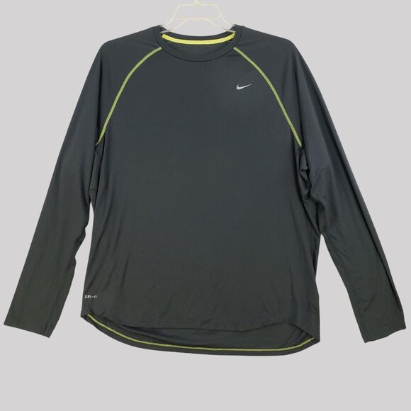 Nike Dri-Fit Long Sleeve Shirt Black Athletic Stretch Mens XL - Picture 1 of 10